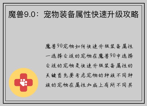 魔兽9.0：宠物装备属性快速升级攻略